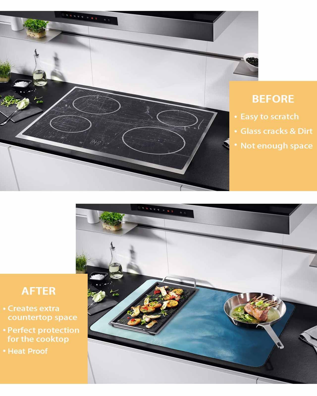 Large Induction Cooktop Protector Mat Blue Ombre Stove Top Covers for Electric Stove, Coastal Beach Modern Abstract Art Decorative Stove Burner Cover Mats, Glass Top Stove Cover