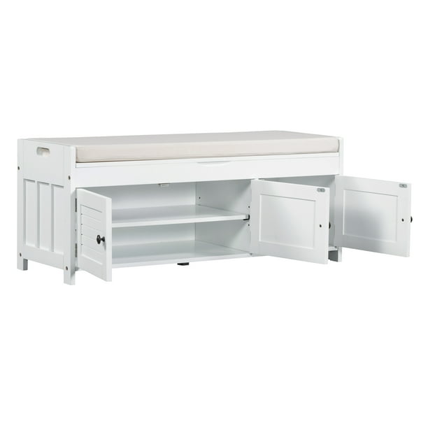 Wood Storage Bench with 3 Shutter Doors, Shoe Bench with 2 Size