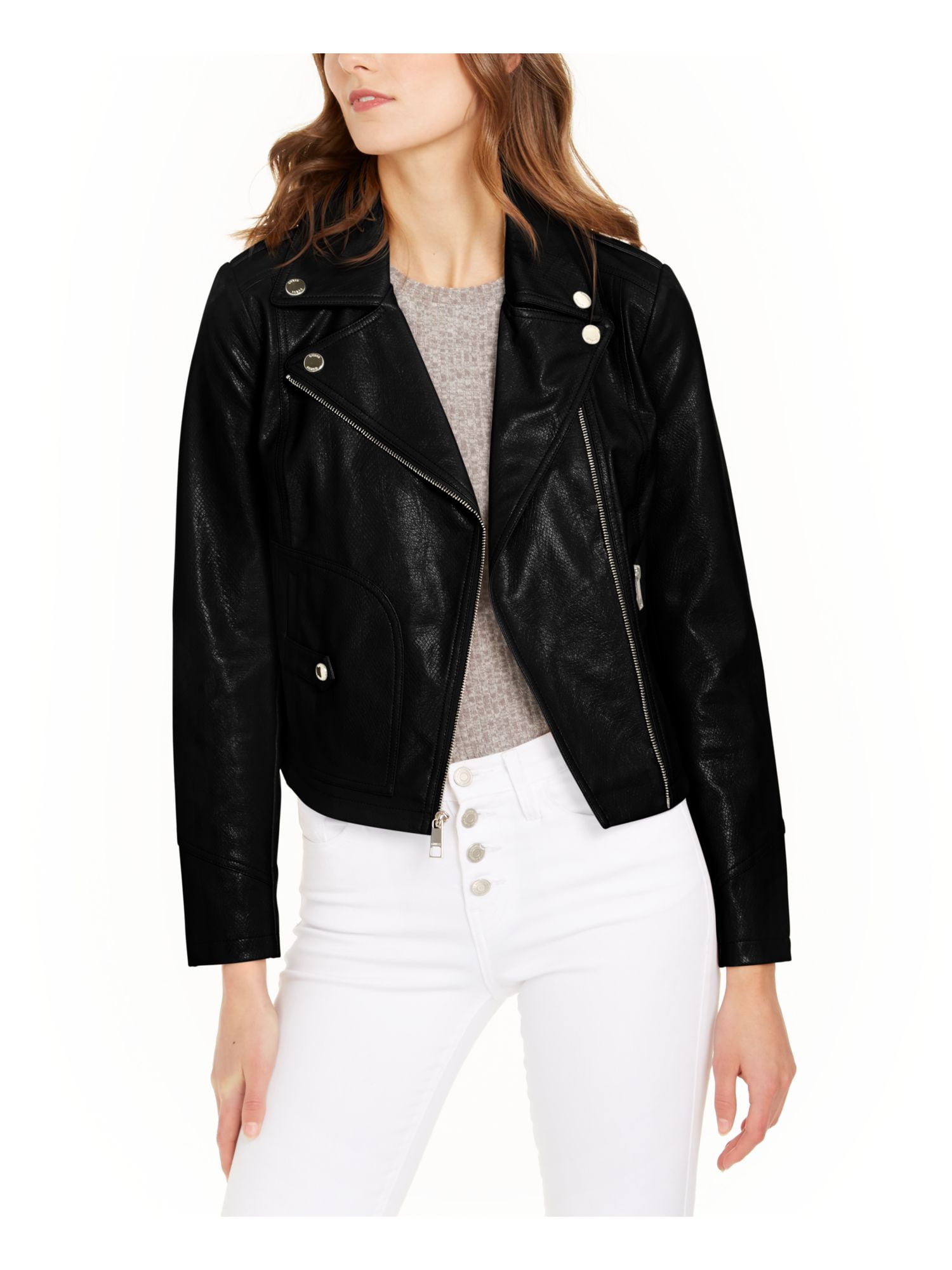 guess cropped leather jacket