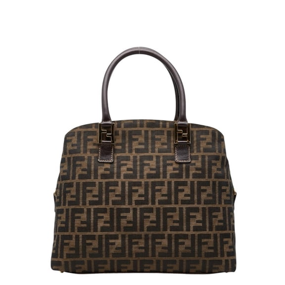 Pre-Owned Fendi Zucca handbag, beige and black canvas, women's.