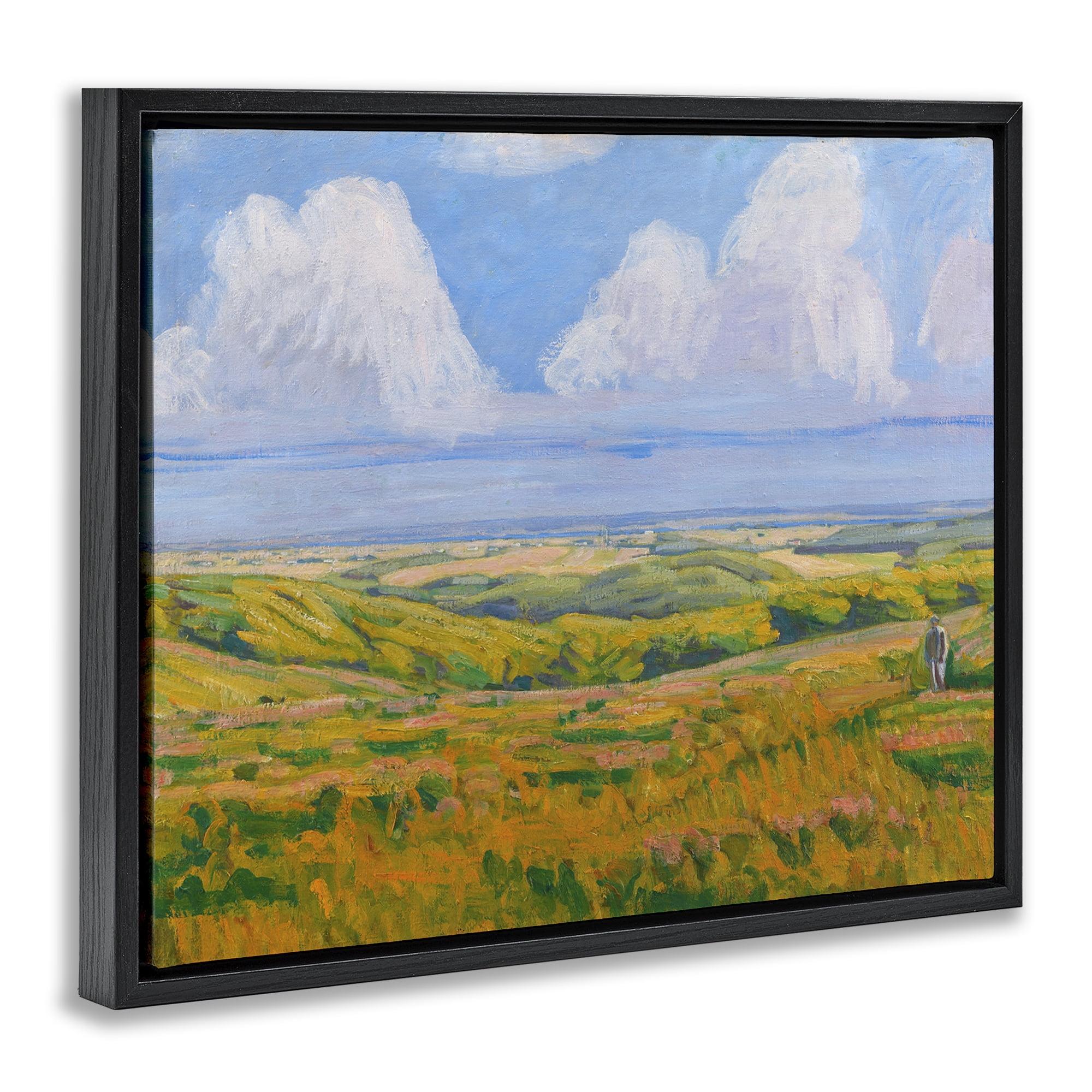 Stupell Industries Clouds over Classic Country Landscape & Nature Painting Black Floater Framed Canvas Art Print Wall Art, 31 x 25