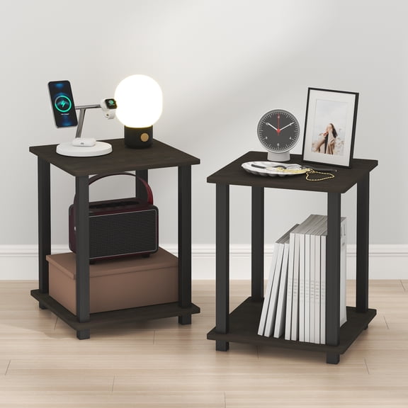Furinno Simplistic End Table, Set of Two, Espresso/Black