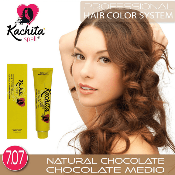 Permanent Hair Dye Natural Chocolate 7.07 Kachita Spell 3.52 oz 100 mL Professional Hair Color Cream with Keratin and Argan Oil, 100% Gray Coverage