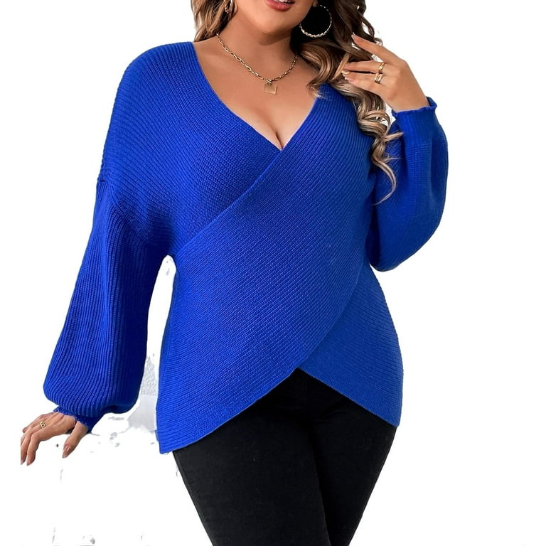 Plus size deep v neck sweater clearance