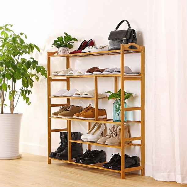 Shoe Storage, 6Tier Bamboo Shoe Rack Bench, Free Standing Entryway