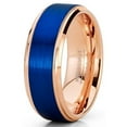 thumbnail image 3 of Tungsten Rings for Men Wedding Bands for Him Womens Wedding Bands for Her 6mm Rose Gold Blue Brushed Textured, 3 of 7