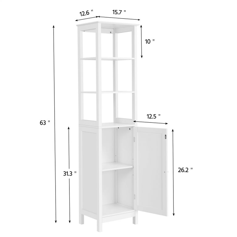 Tall Bathroom Storage Cabinet Floor Standing Organizer Rack 3 Tier Shelves  White