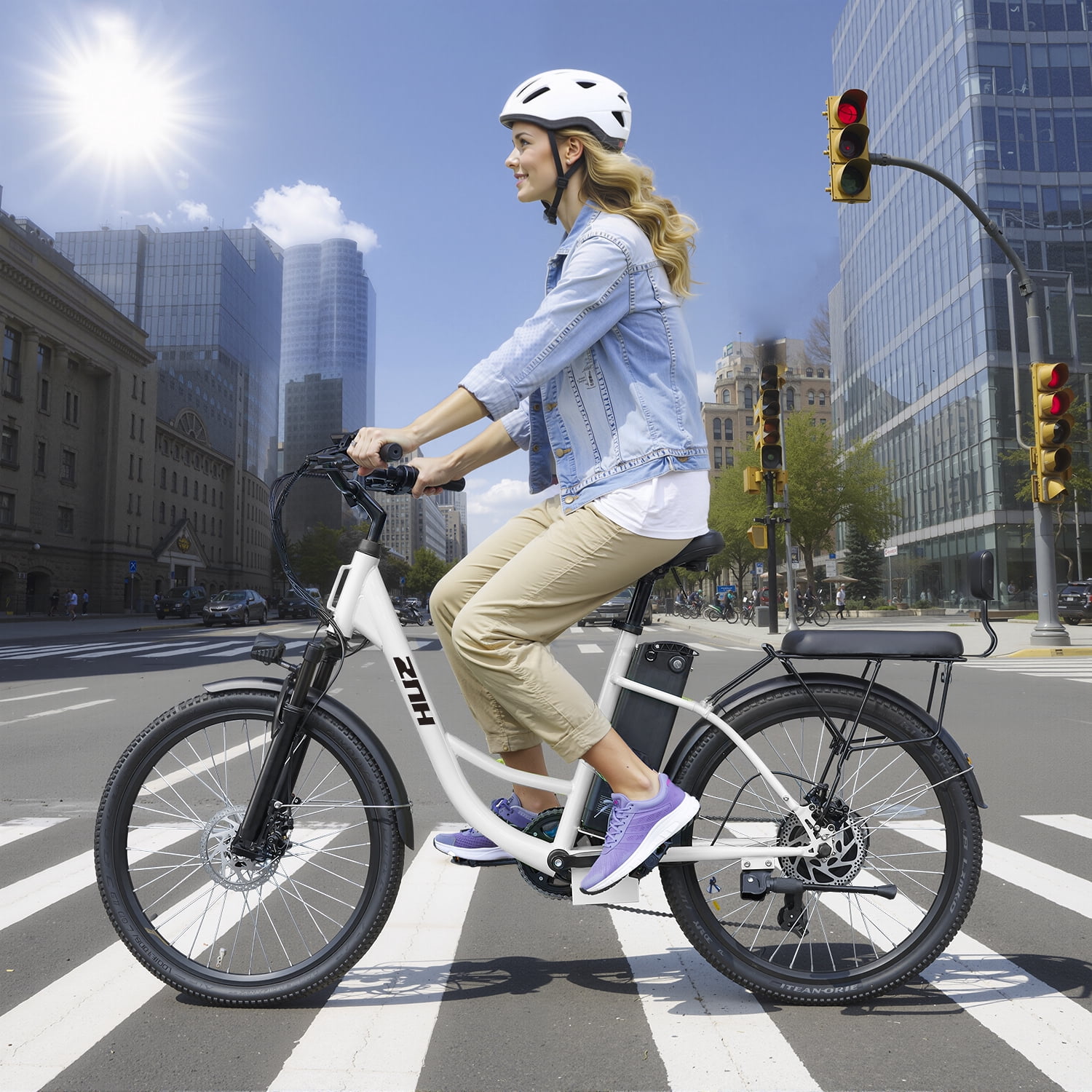 ZNH 26'' Electric Commuter Bike，700w Electric Bicycle w 48v13ah Removable Batttery,City Ebike w Rear Frame，Easy to Install，UL2849，7-Speed,White