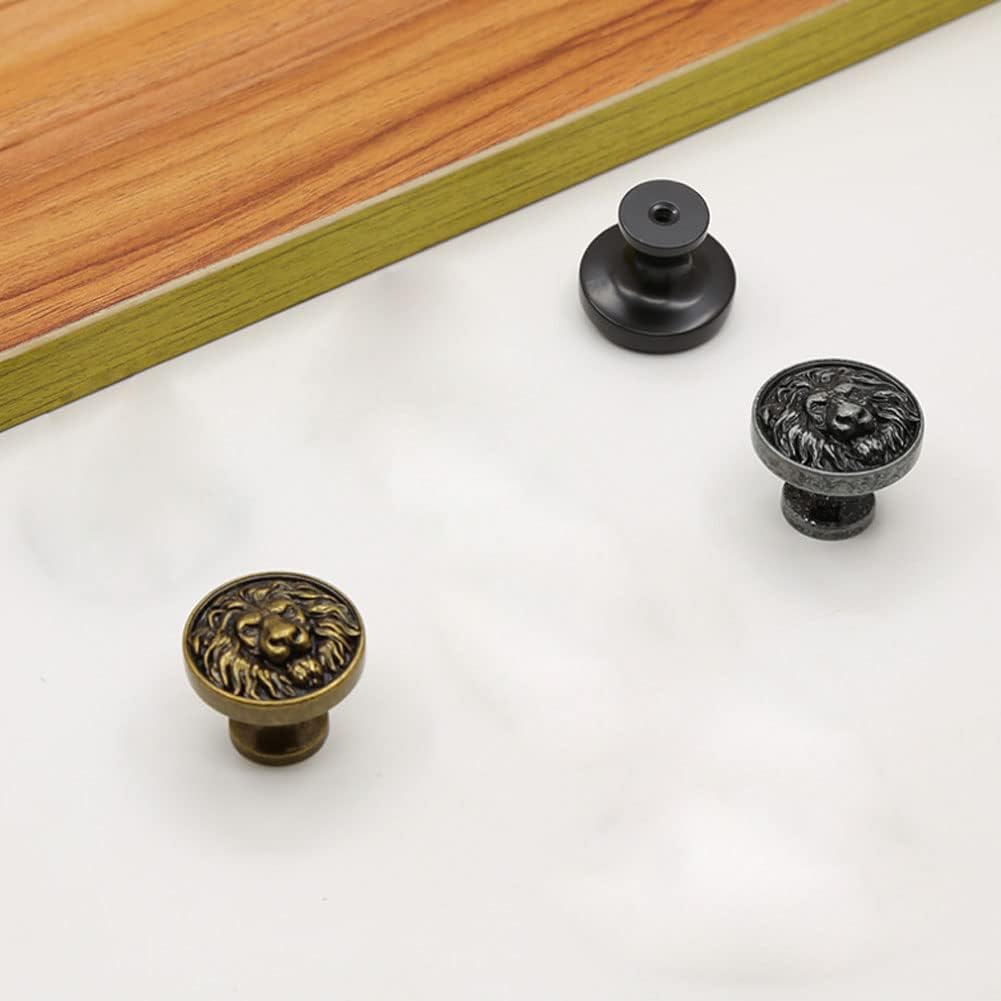 4pcs Knobs Flat Lion Head Knobs for Cabinets and Drawers 1.14in Cabinet Hardware Single Hole Solid Knob for Kitchen, Living Room, Bedroom (Bronze)
