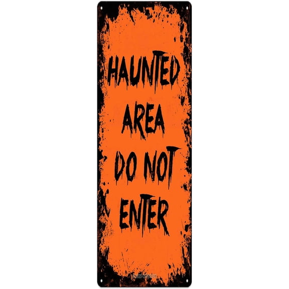 Halloween Metal Sign Wall Decor, Haunted Area Do Not Enter, Funny Art Print Signs Hanging Plaque For Home Farmhouse Kitchen Bar Bathroom Porch Outdoor Yard Halloween Decorations 4"x16"