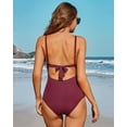 thumbnail image 3 of Charmo Women Ribbed One Piece Bathing Suits Ruffle V Neck Swimsuit High Cut Monokini, 3 of 6