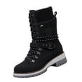thumbnail image 2 of EKVAHL Women's Mid‑Calf Winter Boots, Non‑Slip Faux Suede Lace‑Up Boots, Block Heel Casual Walking Shoes For Cold Weather Black, 2 of 5
