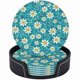 thumbnail image 1 of wonima02 Teal White Daisy Flowers Coasters for Drinks, Drink Coaster with Holder Set of 6 Round Leather Cup Table Mats for Tabletop Protection Coffee Bar Decor, 1 of 1