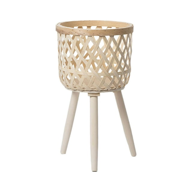 koolsoo Rattan Basket Floor Planter Versatile Home Decor for Home Office Wooden Legs Beige 43x24.5cm