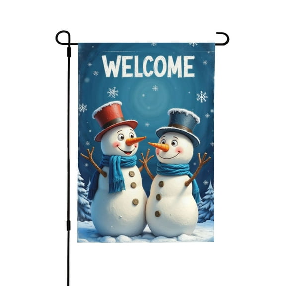 Welcome Winter Garden Flag Snowman Double Sided 12x18 Inch Holiday Yard Flag Outdoor Decoration Snow Friends Festive Season Decor