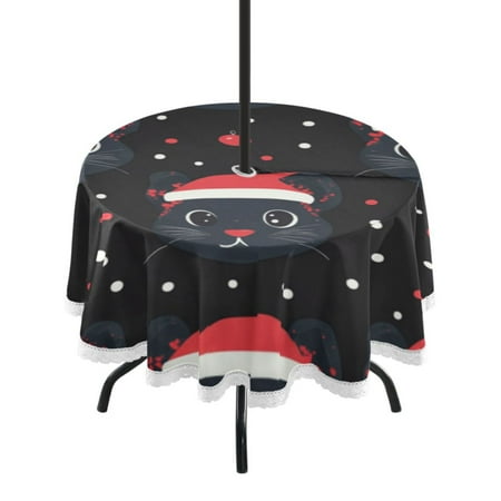

Round Tablecloth 60*60 Inches Round Tablecloth Outdoor Style Tablecloth With Umbrella Holes Tablecloth Outdoor Suitable For Kitchens and Dining Rooms Black Christmas Cat Face