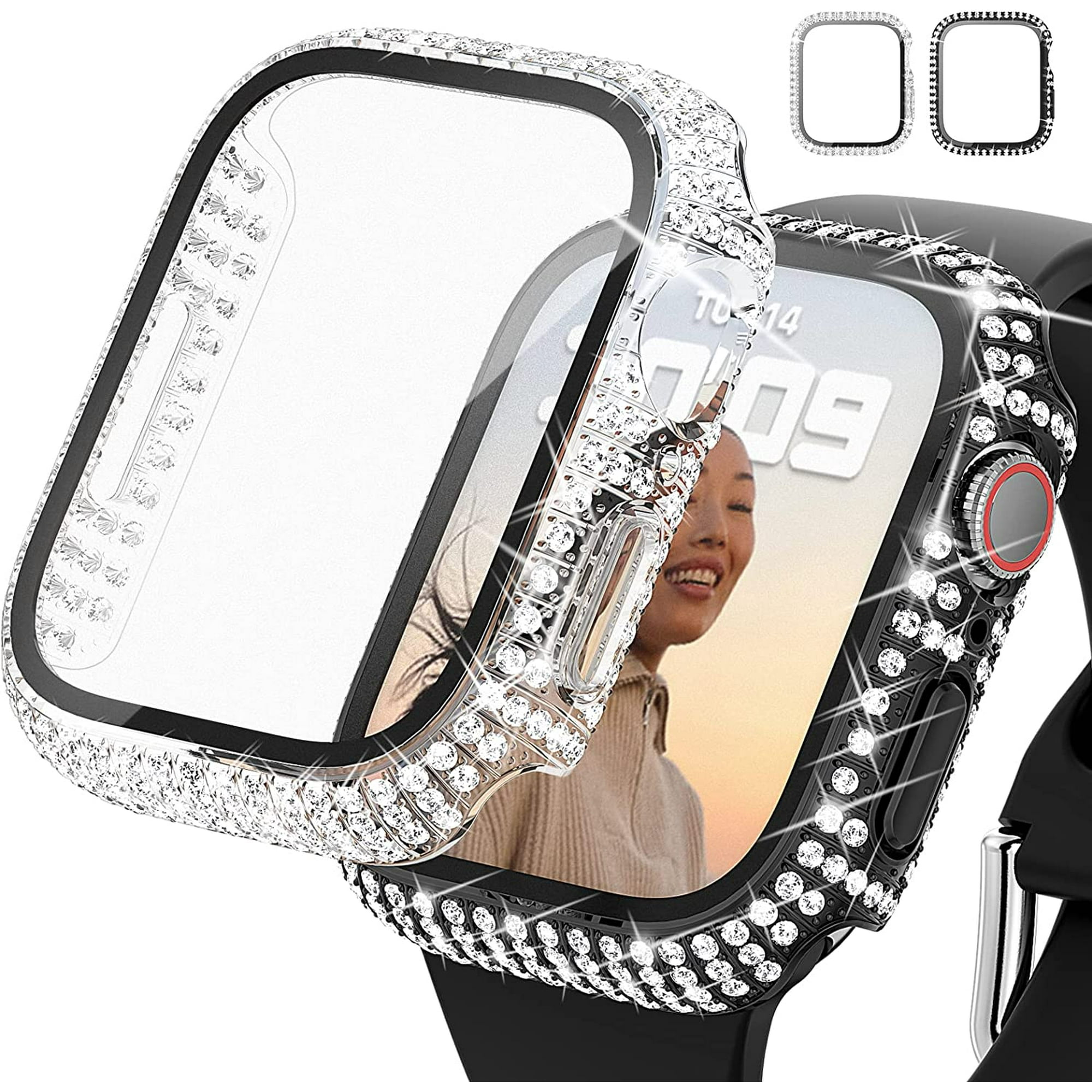Fybto 2 Pack Bling Case For Apple Watch Series 7 41mm With Built In Tempered Glass Screen Protector Full Bling Coverage Crystal Diamonds Cover For Iw