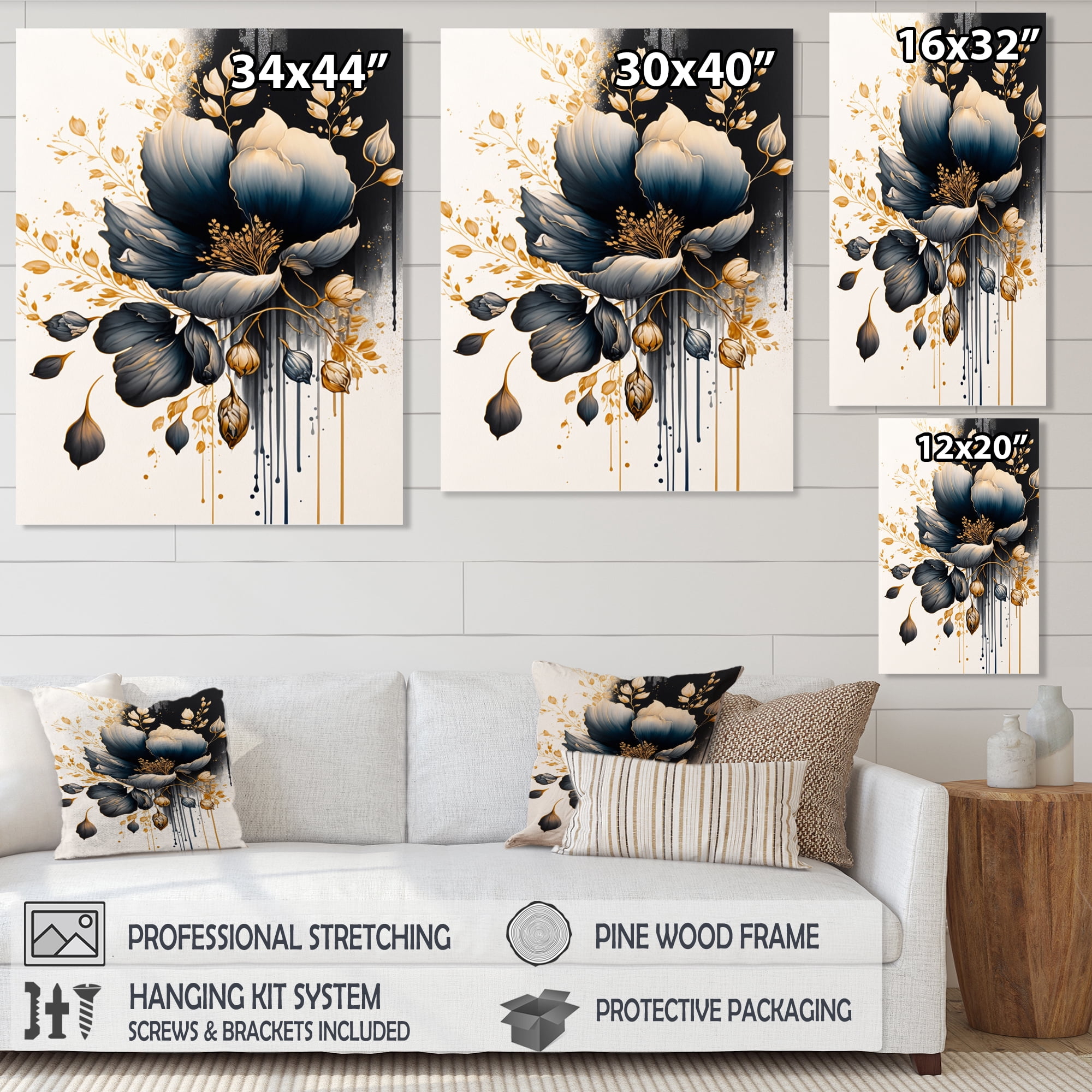 Designart Blue And Gold Crocus Bunch II Canvas Wall Art