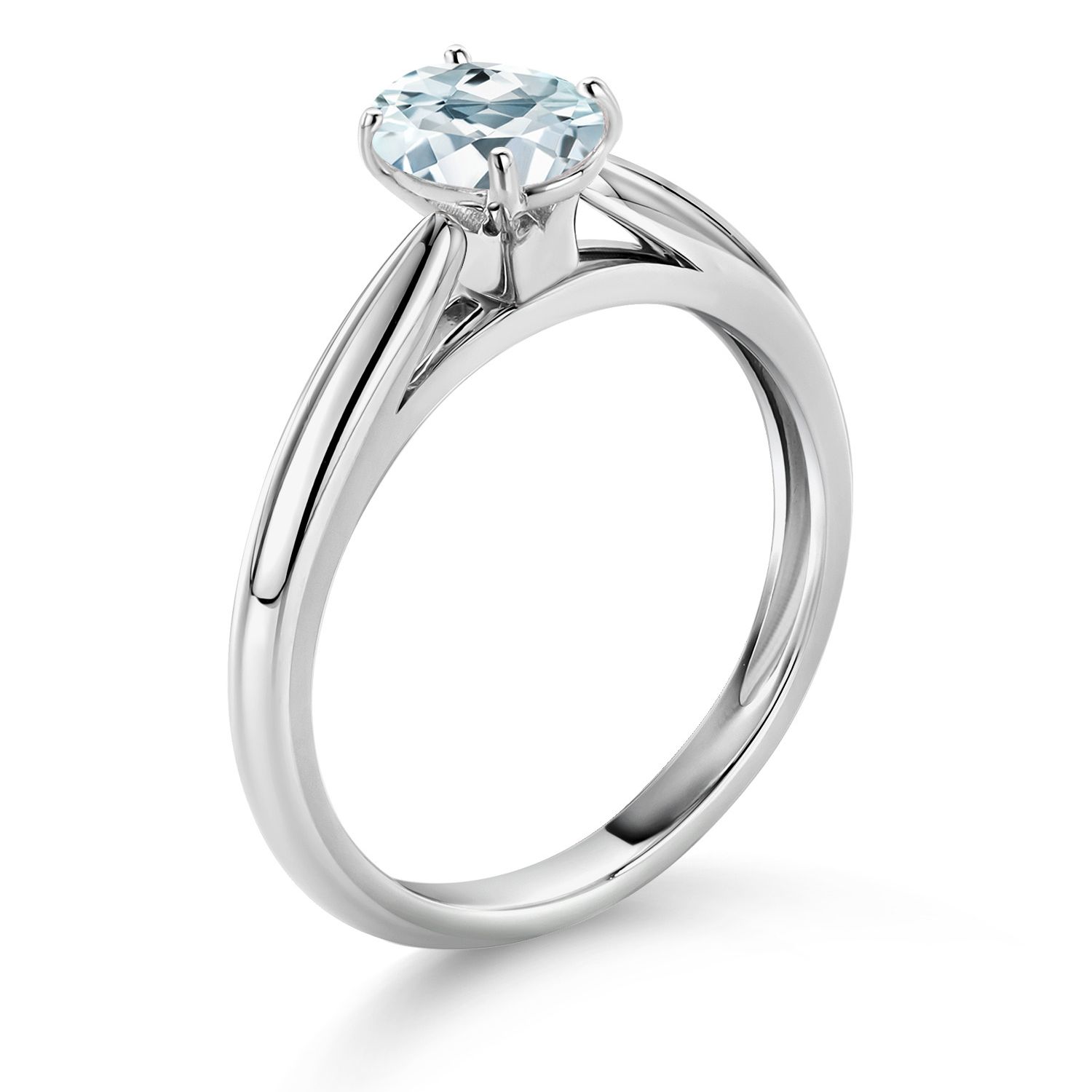 Gem Stone King 10K White Gold Sky Blue Aquamarine Solitaire Engagement Ring for Women (0.75 Cttw, Oval 7X5MM, Gemstone March Birthstone, Size 6)