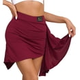 thumbnail image 3 of Doomiva Women Latin Cha-Cha Dance Skirts Side Ruched Mini Skirts Elastic High Waist Ruffle Skirts Burgundy L, 3 of 8