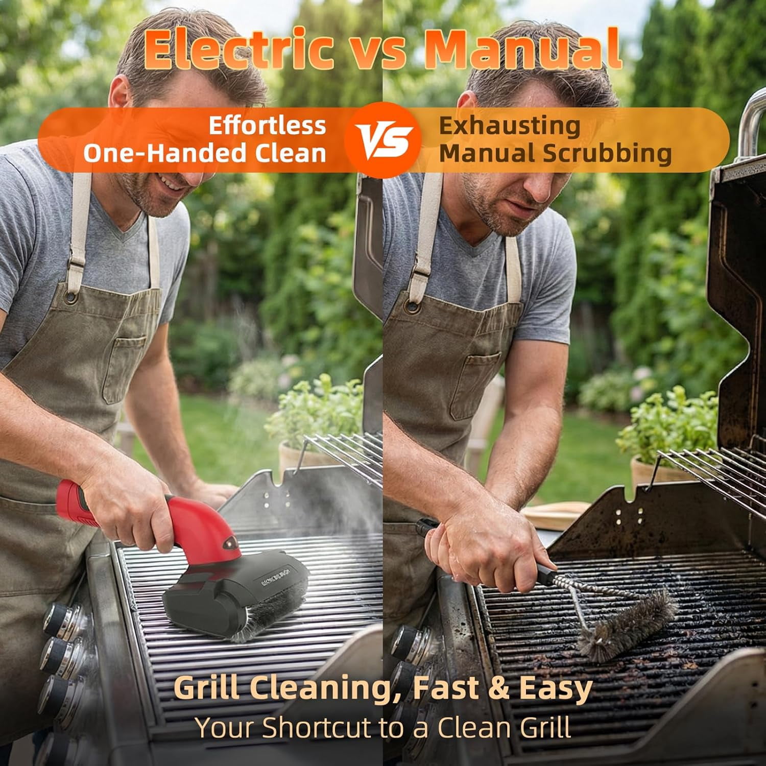 Electric Grill Brush for Outdoor, Upgraded BBQ Grill Cleaner with 3 Heads, 1200 RPM Speed, 304 Stainless Steel Bristle, Cordless & Type-C Rechargeable Grill Cleaning Tool