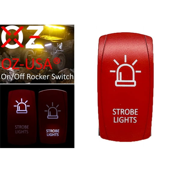 OZ-USA Strobe Lights On/Off Red Rocker Switch 4-Pin White LED Backlit Laser Etch for UTV Polaris RZR XP Can-Am X3 YXZ Trucks RV Boat Marine Vessels