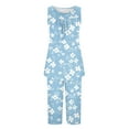 thumbnail image 4 of Pisexur Ensembles de Pyjama pour Femmes, Mode Bohème, Ensembles de Pyjamas à Fleurs pour Femmes, Ensemble de Détente 2 Pcs, Décontracté et Confortable, Col Rond, Sans Manches, Camisoles Plissées et Pantalons Longueur Genou, Tenue de Détente avec Poches, 4 of 6