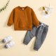 thumbnail image 2 of Gibobby Conjunto de leggings para bebés y niñas Conjunto de 2 uds de camisa y pantalones sólidos de manga larga para niños y niñas de recién nacidos(Marrón,6-12 Months), 2 of 5