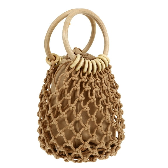 Woven Bag Beach Clutch Summer Purses Wallet Straw Wooden Cotton Thread Miss