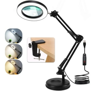 TOMSOO 8X Magnifying Glass with Light and Clamp, 5 Color Modes Stepless  Dimmable Lighted Magnifier with Stand, Flexible Gooseneck LED Desk Lamp  Hands