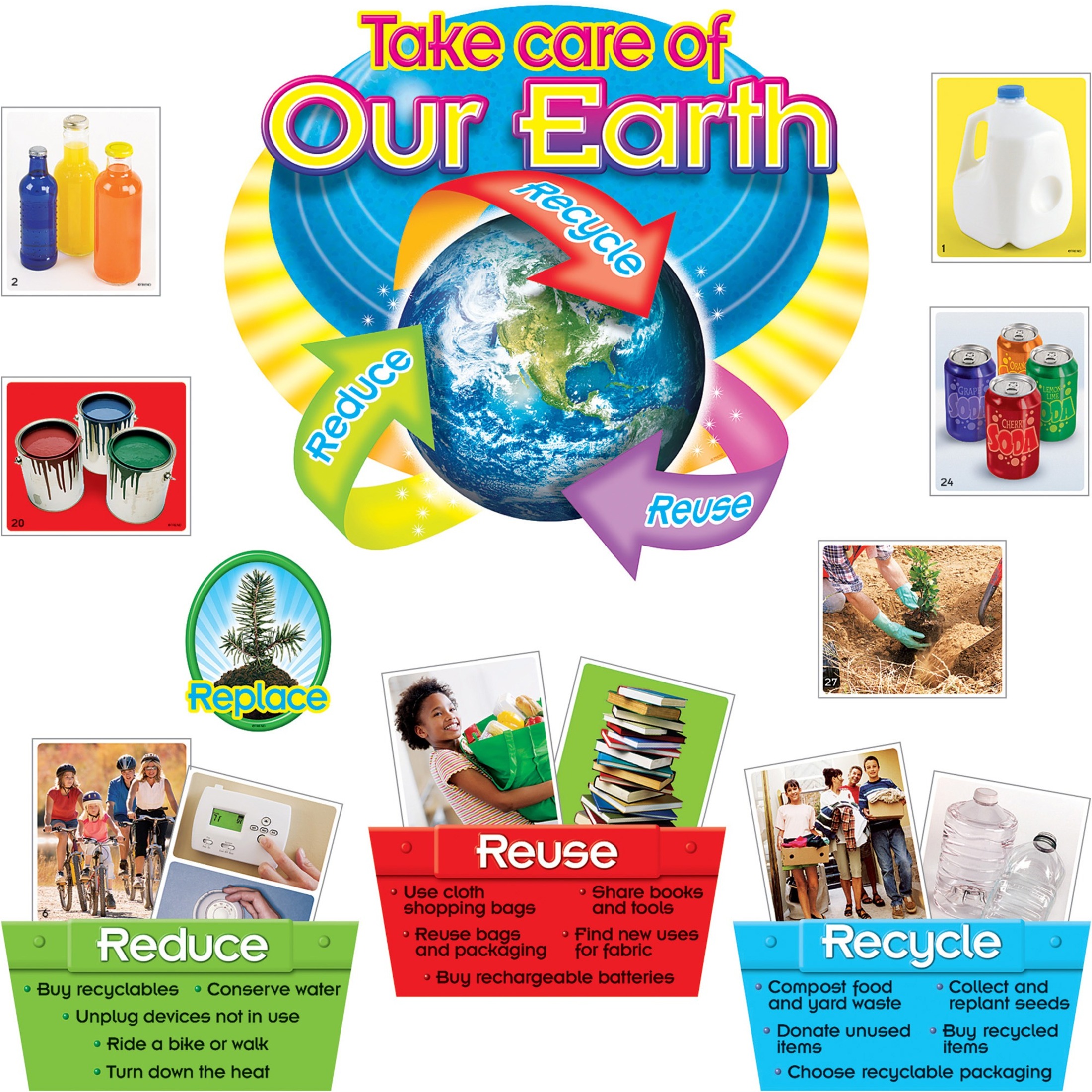 Trend, TEP8262, Reduce/Reuse/Recycle Bulletin Board Set, 1 / Set, Assorted