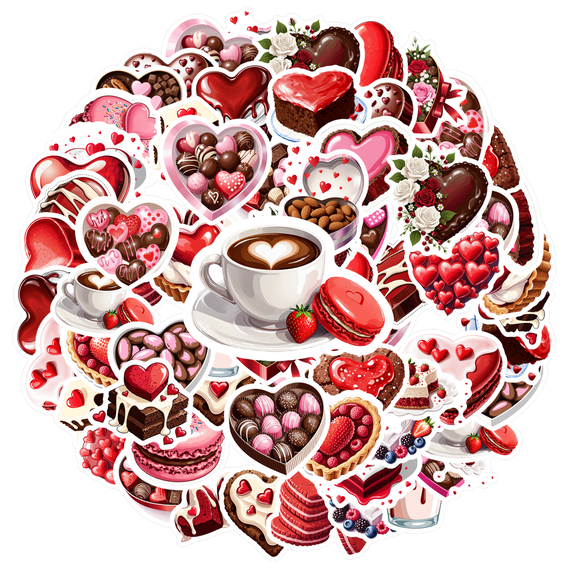 35pcs Cute Valentines Heart Stickers Sweet Dessert Animal Stickers for Notebooks Laptops Suitcases