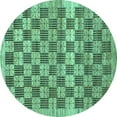 thumbnail image 1 of Ahgly Company Machine Washable Indoor Round Checkered Turquoise Blue Modern Area Rugs, 3' Round, 1 of 4