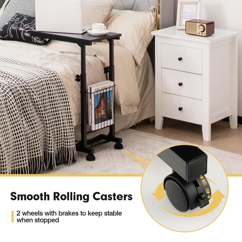 Finihen End Side Table, C-shape Sofa Side Table with Storage Basket, Sofa Side Table, Bed Side Table, for Living Room, Bedroom, Black