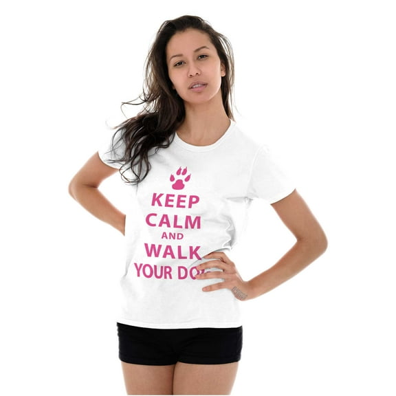 Keep Calm Walk Your Dog Pet Owner Womens Slim Fit Graphic Tee Brisco Brands S