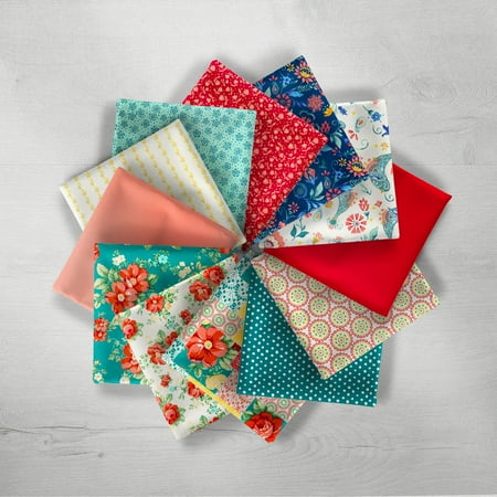 The Pioneer Woman 21" x 18" Cotton 12 Piece Breezy Blossom Fat Quarter Bundle Fabric, Multicolor