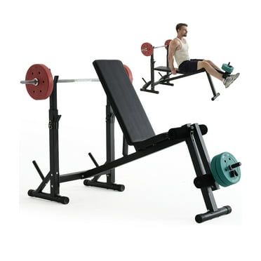 600LBS Adjustable Olympic Weight Bench, 4-in-1 Workout Bench Set with Leg Extention for Bench press,Curl and Ab Workouts, Best for beginners and Small Individuals
