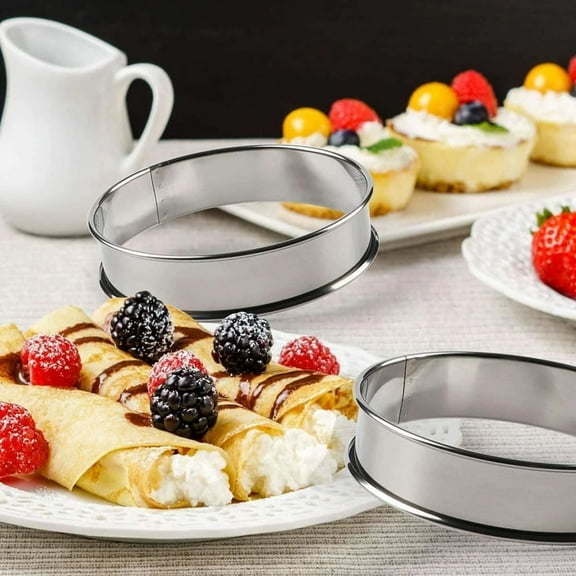 LKXGBMY 6 Pcs English Muffin Ring, Crumpet Rings Stainless Steel 304 Food Grade, Non Stick Double Rolled Tart Rings for Baking Fluffy Muffins, Pancakes, Pastry