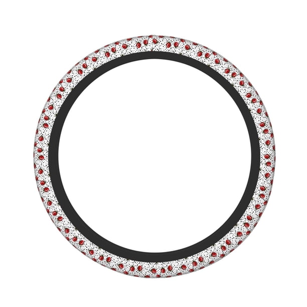 Fotbe Red Ladybugs On Black Dotted Funda para Volante Universal de 15 pulgadas, Accesorios para Auto para Hombre y Mujer, Protector de Volante Cómodo para SUV y Sedán