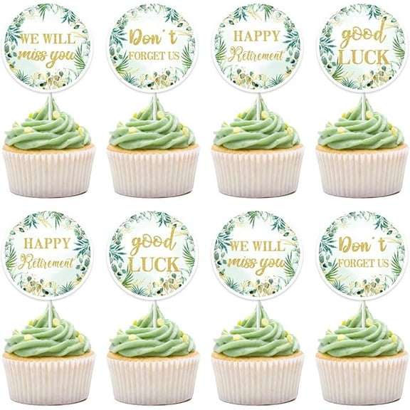 Sage Green Retirement Party Decorations Cupcake Toppers, 36pcs Happy Retirement Cupcake Toppers for Men Women Retirement Party Decorations