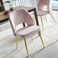 thumbnail image 3 of NORDICANA Modern Dining Chair Set of 2, Pink Velvet Fabric Upholstered Accent Chairs with Golden Metal Legs, Round Back Side Chairs for Kitchen Living Room Bedroom, 3 of 8