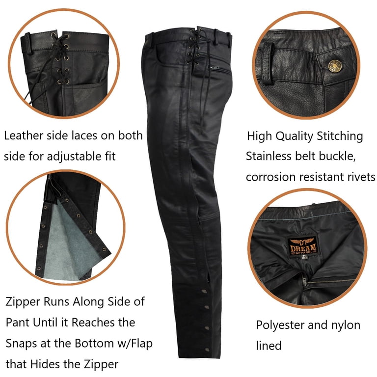 Dream Apparel Black Motorcycle Leather Chaps for Men Women  display picture 1