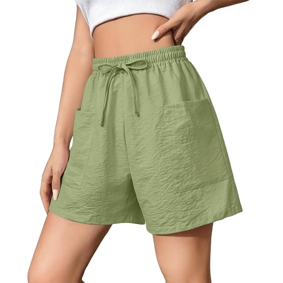 Bermuda Shorts for Women 7 Inch Inseam Drawstring Short High Waisted Lightweight Short Beach Vacation Outfits Pockets Green XL
