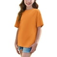 thumbnail image 5 of Dgankt Kids Clothes Girl's Solid Color Short Sleeve T Shirts Crewneck Loose Fit Tunic Tops Summer Casual Blouses（5-15 Years）, 5 of 8