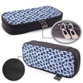 thumbnail image 4 of Picia Blue Ink Flowers Pattern Large Capacity PU Leather Pencil Case Organizer Pen Marker Holder Double Zipper Storage Bag Big Pencil Pouch for College Office, 4 of 6