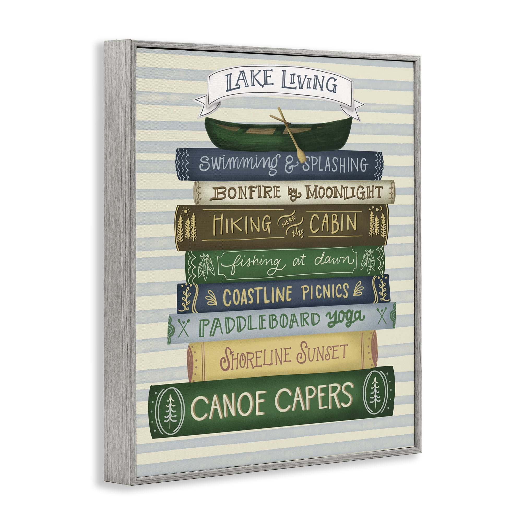 Stupell Industries Lake Living Books Gray Framed Giclee Art, design by Giao Williams