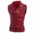 thumbnail image 4 of Ceisia Men's Solid Lapel Faux Leather Sleeveless Biker Vest Zipper Decor Slim Fit Streetwear Outerwear For Party Gift, 4 of 5