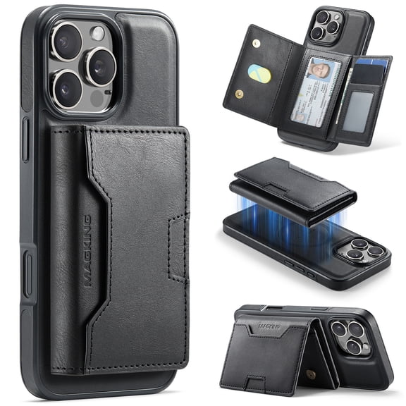 ShellTech For iPhone 13 Pro Max Magnetic Wallet Case RFID Card & Cash Slots, Compatible with MagSafe Shock-Absorbent 2 in 1 Detachable Fold Retro PU Leather Cover, Anti-Scratch, Non-Slip,Black