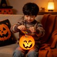thumbnail image 3 of Light Up Pumpkin Candy Pail LED Trick Or Treat Bucket Portable Halloween Candy Holder For Halloween Party Front Door Decor, 3 of 4