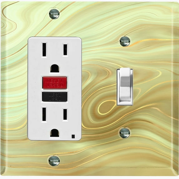 Metal Light Switch Plate Cover Image of Marble Light Green Swirl MAR087
